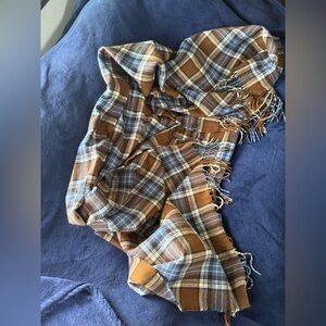 Plaid Fringe Scarf/wrap in Brown and Blue